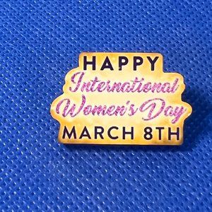 "International Women's Day March 8th" Wooden Lapel or Backpack Pin Brooch